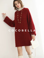 COCOBELLA Thick Cozy Knit Loose Fit Office Round Neck For Women Cherry Red Sweater