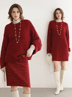 COCOBELLA Thick Cozy Knit Loose Fit Office Round Neck For Women Cherry Red Sweater