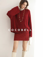 COCOBELLA Thick Cozy Knit Loose Fit Office Round Neck For Women Cherry Red Sweater