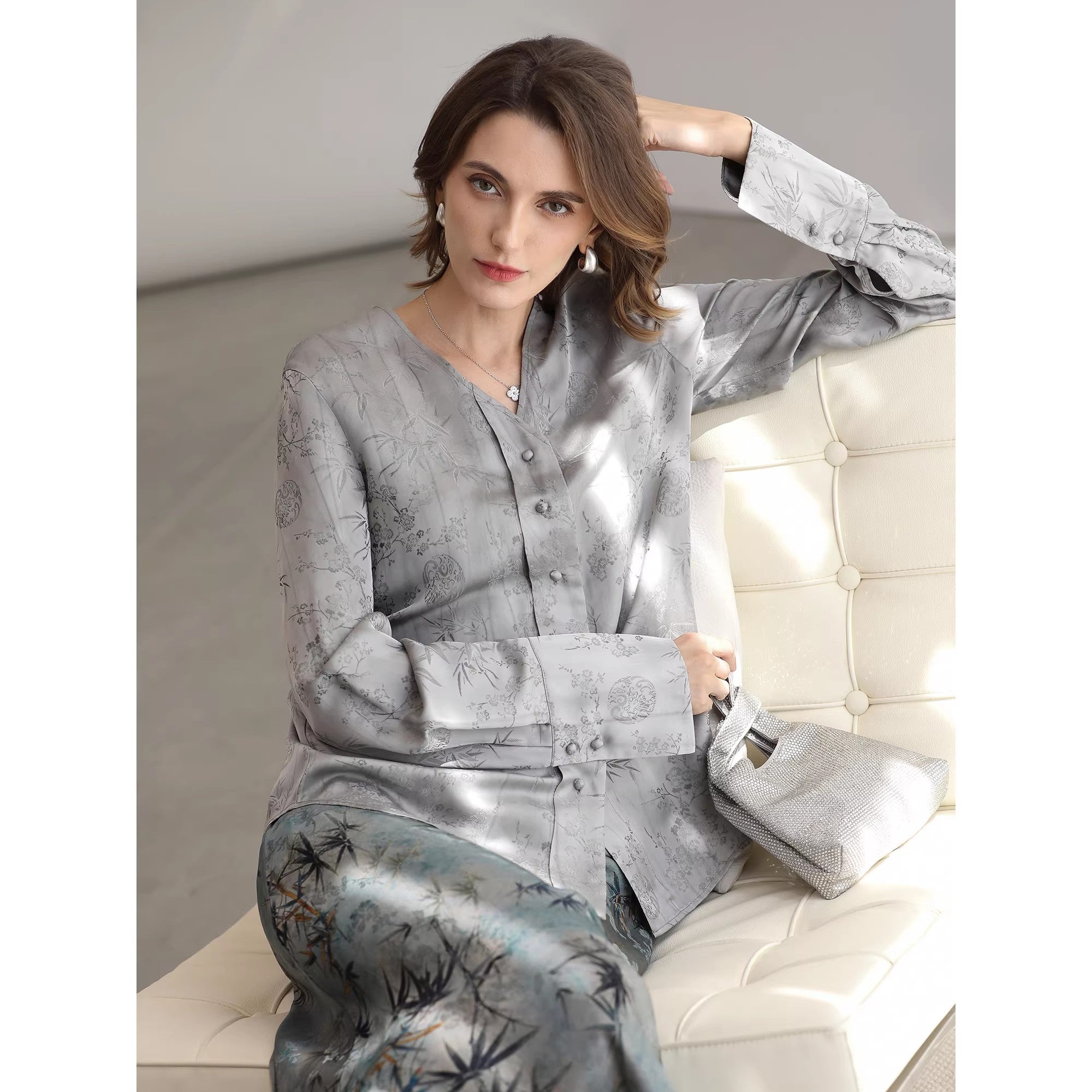 COCOBELLA_Thick_Embroidered_Short_Sleeve_Stand_Collar_Office_Frog_Buttons_Padded_Jackets_MISSTT
