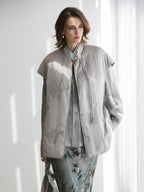 COCOBELLA Thick Embroidered Short Sleeve Stand Collar Office Frog Buttons Padded Jackets