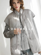 COCOBELLA Thick Embroidered Short Sleeve Stand Collar Office Frog Buttons Padded Jackets