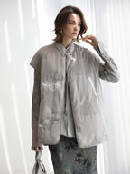 COCOBELLA Thick Embroidered Short Sleeve Stand Collar Office Frog Buttons Padded Jackets
