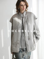 COCOBELLA Thick Embroidered Short Sleeve Stand Collar Office Frog Buttons Padded Jackets