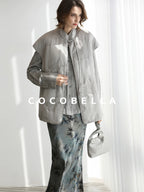 COCOBELLA Thick Embroidered Short Sleeve Stand Collar Office Frog Buttons Padded Jackets