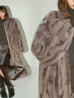 COCOBELLA Thick Faux Fur Longline Loose Fit Round Neck Office Ladies Mink Coats