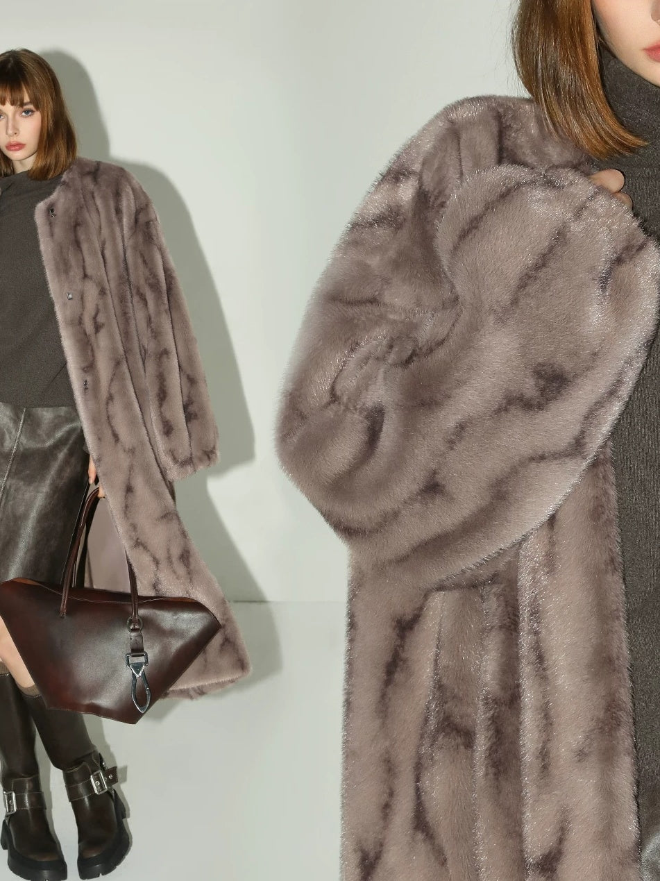 COCOBELLA Thick Faux Fur Longline Loose Fit Round Neck Office Ladies Mink Coats