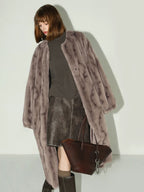 COCOBELLA Thick Faux Fur Longline Loose Fit Round Neck Office Ladies Mink Coats