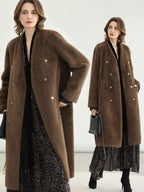 COCOBELLA Thick Faux Fur Vintage Straight Midlength V Neck Women Chocolate Coats