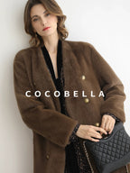 COCOBELLA Thick Faux Fur Vintage Straight Midlength V Neck Women Chocolate Coats