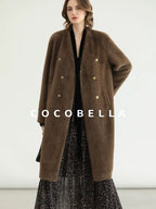 COCOBELLA Thick Faux Fur Vintage Straight Midlength V Neck Women Chocolate Coats