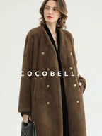 COCOBELLA Thick Faux Fur Vintage Straight Midlength V Neck Women Chocolate Coats