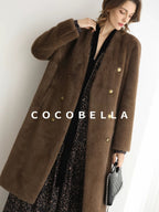 COCOBELLA Thick Faux Fur Vintage Straight Midlength V Neck Women Chocolate Coats