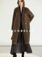 COCOBELLA Thick Faux Fur Vintage Straight Midlength V Neck Women Chocolate Coats