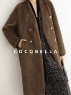 COCOBELLA Thick Faux Fur Vintage Straight Midlength V Neck Women Chocolate Coats