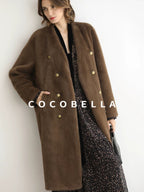 COCOBELLA Thick Faux Fur Vintage Straight Midlength V Neck Women Chocolate Coats