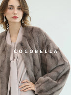 COCOBELLA Thick Long Loose Fit Round Neck Fur Panel Women Office Wool Overcoats Coats