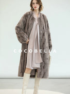COCOBELLA Thick Long Loose Fit Round Neck Fur Panel Women Office Wool Overcoats Coats