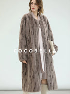 COCOBELLA Thick Long Loose Fit Round Neck Fur Panel Women Office Wool Overcoats Coats