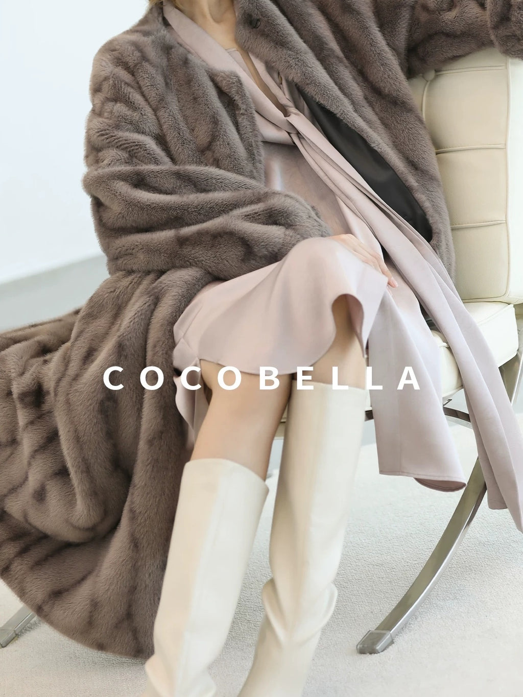 COCOBELLA Thick Long Loose Fit Round Neck Fur Panel Women Office Wool Overcoats Coats