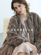 COCOBELLA Thick Long Loose Fit Round Neck Fur Panel Women Office Wool Overcoats Coats