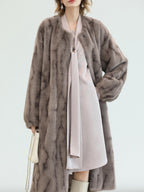 COCOBELLA Thick Long Loose Fit Round Neck Fur Panel Women Office Wool Overcoats Coats