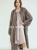 COCOBELLA Thick Long Loose Fit Round Neck Fur Panel Women Office Wool Overcoats Coats