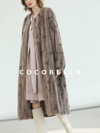 COCOBELLA Thick Long Loose Fit Round Neck Fur Panel Women Office Wool Overcoats Coats