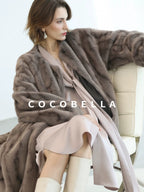 COCOBELLA Thick Long Loose Fit Round Neck Fur Panel Women Office Wool Overcoats Coats