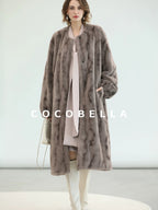 COCOBELLA Thick Long Loose Fit Round Neck Fur Panel Women Office Wool Overcoats Coats