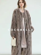 COCOBELLA Thick Long Loose Fit Round Neck Fur Panel Women Office Wool Overcoats Coats