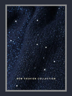 COCOBELLA Thick Lurex Sequin Button Loose Fit Office Cardigan Knit Dark Navy Sweater