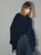 COCOBELLA Thick Lurex Sequin Button Loose Fit Office Cardigan Knit Dark Navy Sweater