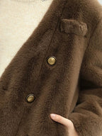 COCOBELLA Thick Plush V Neck Office Standard Fit Women Faux Fur Coats Jackets