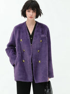 COCOBELLA Thick Plush V Neck Office Standard Fit Women Faux Fur Coats Jackets