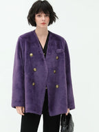 COCOBELLA Thick Plush V Neck Office Standard Fit Women Faux Fur Coats Jackets