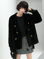 COCOBELLA Thick Plush V Neck Office Standard Fit Women Faux Fur Coats Jackets