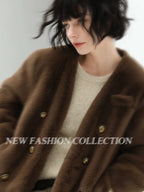 COCOBELLA Thick Plush V Neck Office Standard Fit Women Faux Fur Coats Jackets