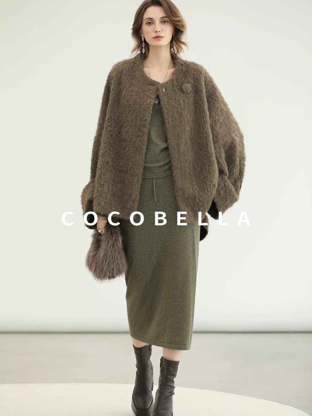 COCOBELLA Thick Polyester Loose Fit Drop Shoulder Hidden Buttons Pockets Olive Jackets