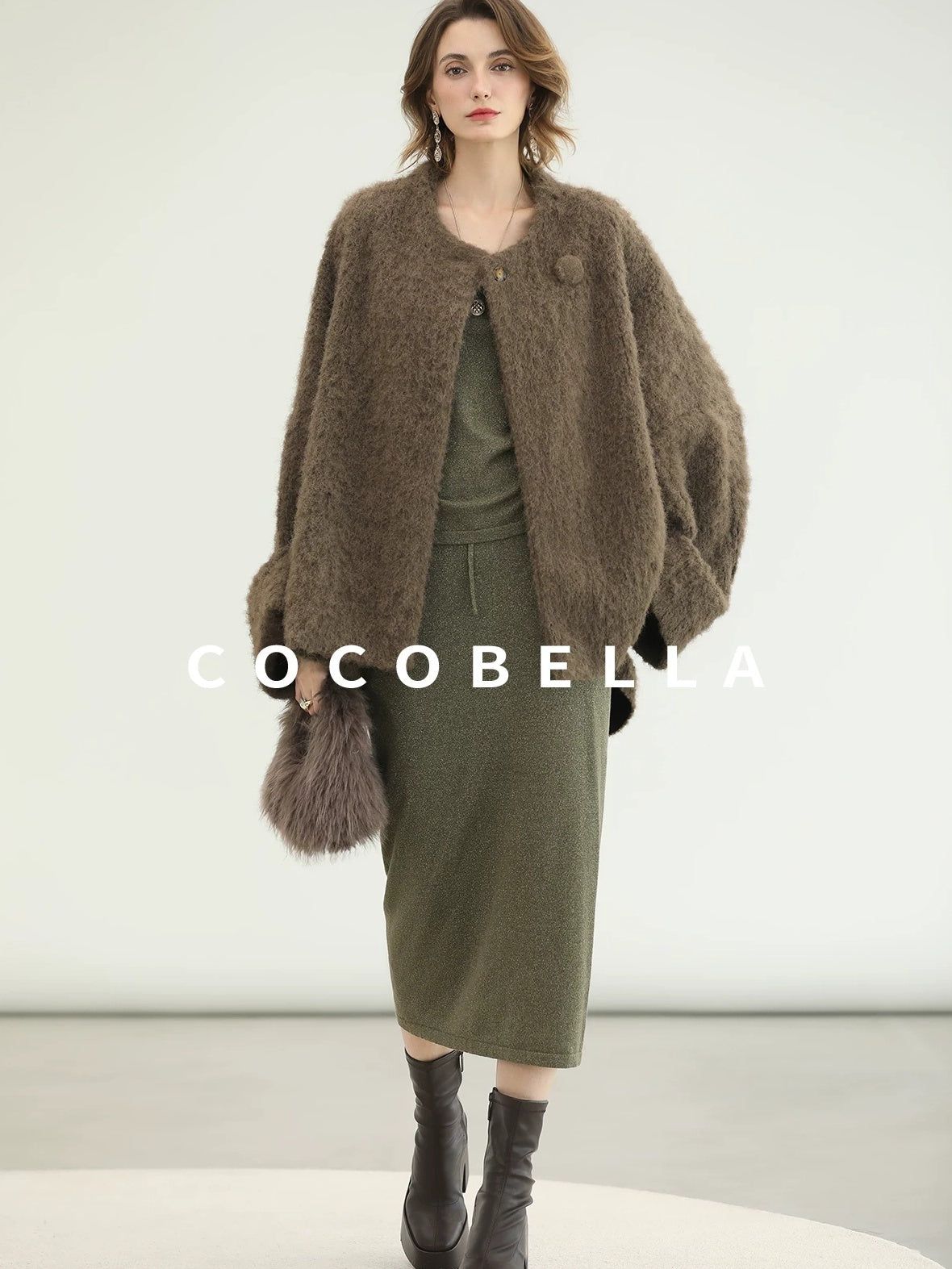 COCOBELLA Thick Polyester Loose Fit Drop Shoulder Hidden Buttons Pockets Olive Jackets