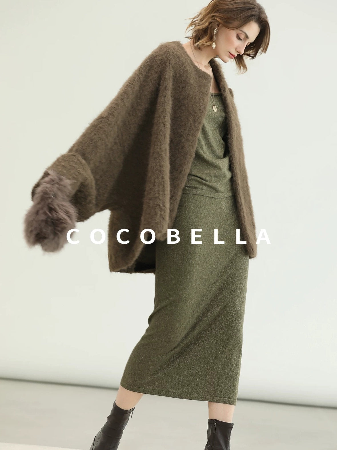COCOBELLA Thick Polyester Loose Fit Drop Shoulder Hidden Buttons Pockets Olive Jackets