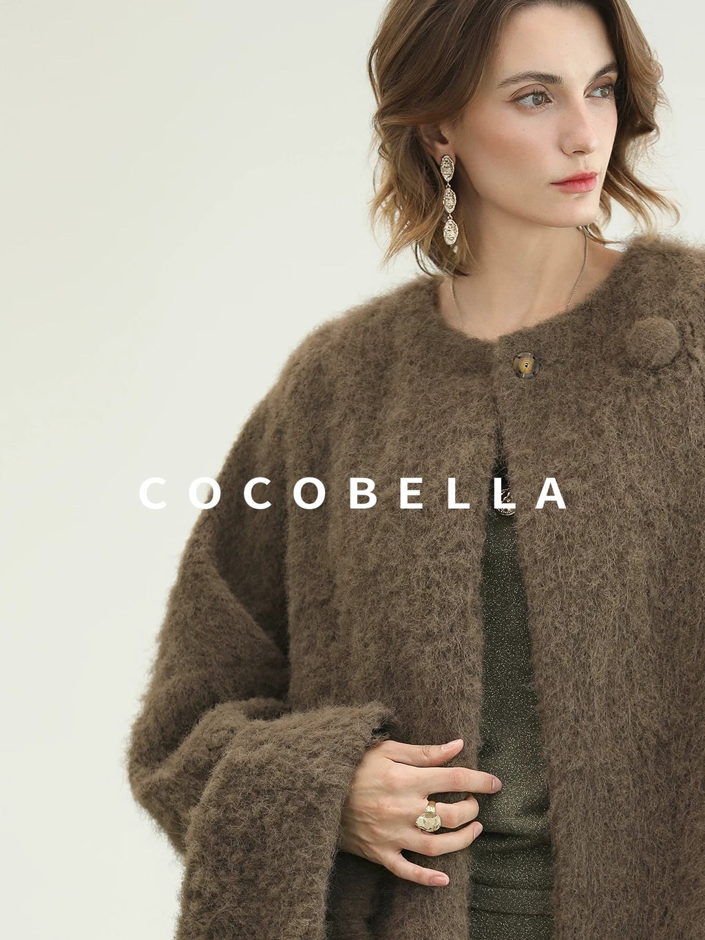 COCOBELLA Thick Polyester Loose Fit Drop Shoulder Hidden Buttons Pockets Olive Jackets