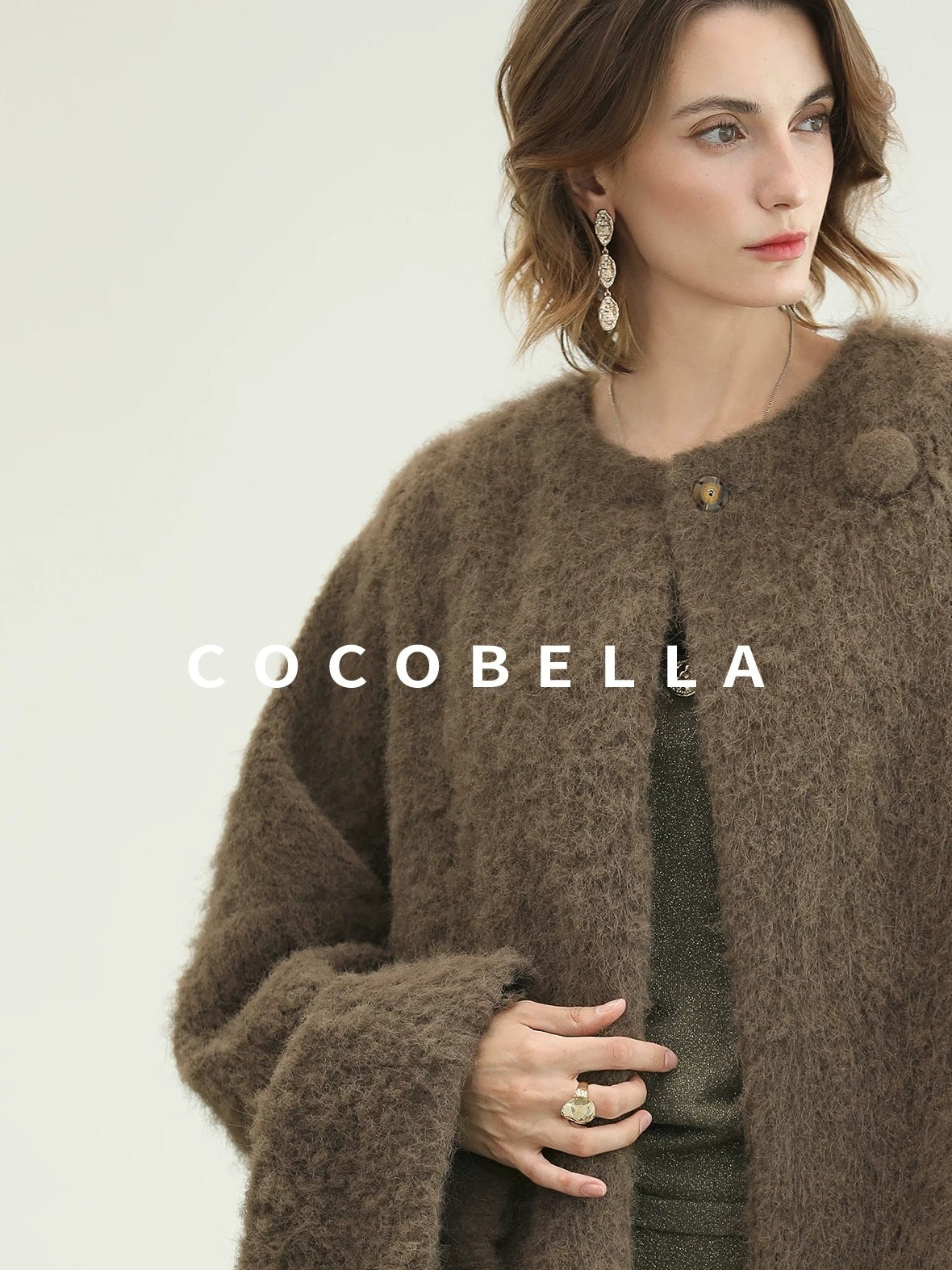 COCOBELLA Thick Polyester Loose Fit Drop Shoulder Hidden Buttons Pockets Olive Jackets