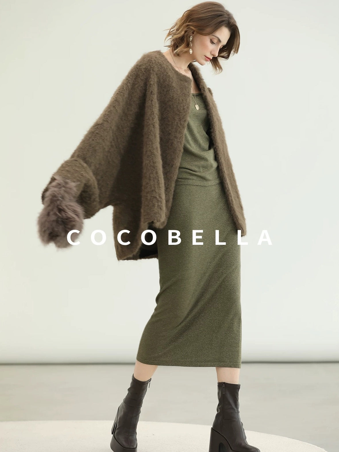 COCOBELLA Thick Polyester Loose Fit Drop Shoulder Hidden Buttons Pockets Olive Jackets