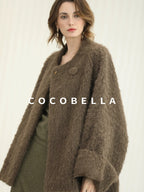 COCOBELLA Thick Polyester Loose Fit Drop Shoulder Hidden Buttons Pockets Olive Jackets