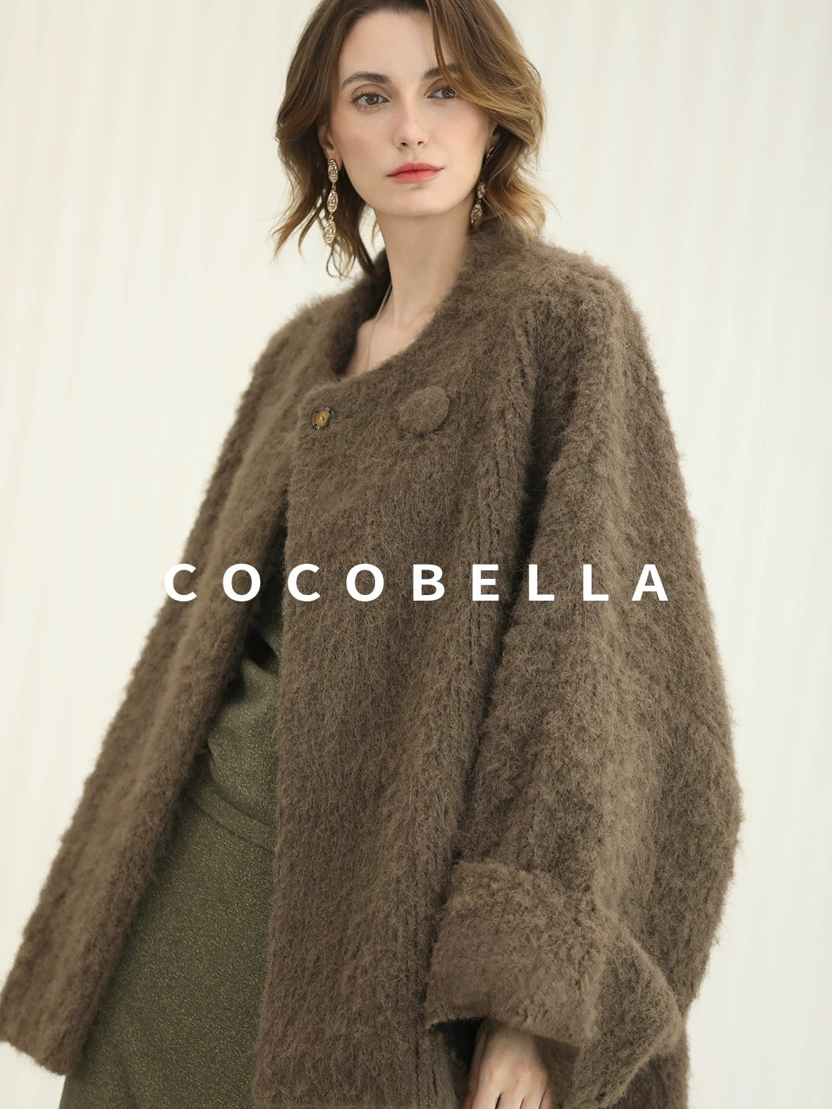 COCOBELLA Thick Polyester Loose Fit Drop Shoulder Hidden Buttons Pockets Olive Jackets