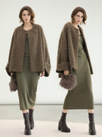 COCOBELLA Thick Polyester Loose Fit Drop Shoulder Hidden Buttons Pockets Olive Jackets