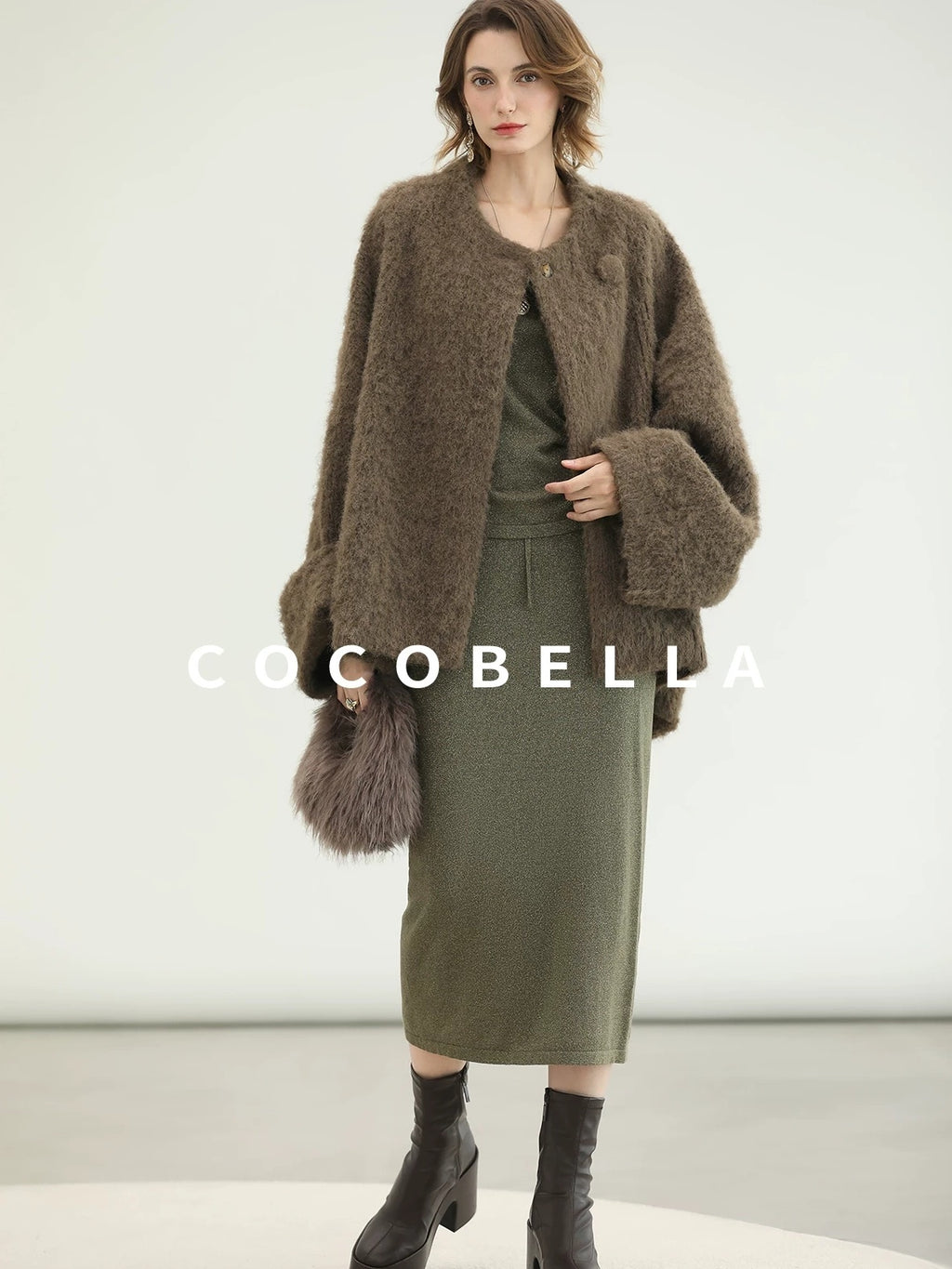 COCOBELLA Thick Polyester Loose Fit Drop Shoulder Hidden Buttons Pockets Olive Jackets