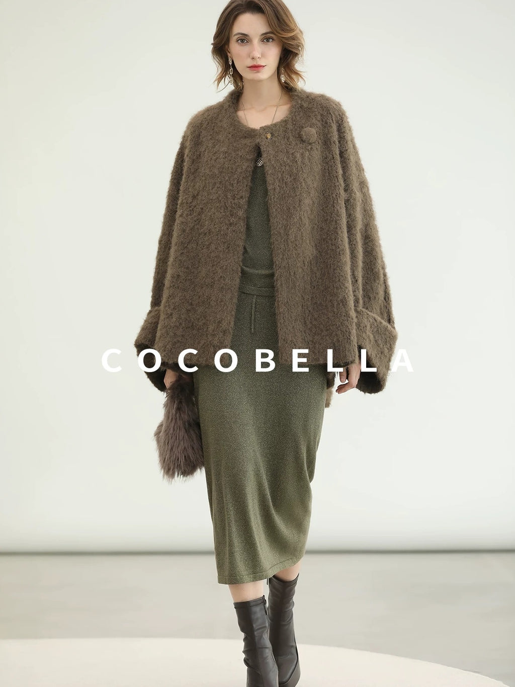 COCOBELLA Thick Polyester Loose Fit Drop Shoulder Hidden Buttons Pockets Olive Jackets