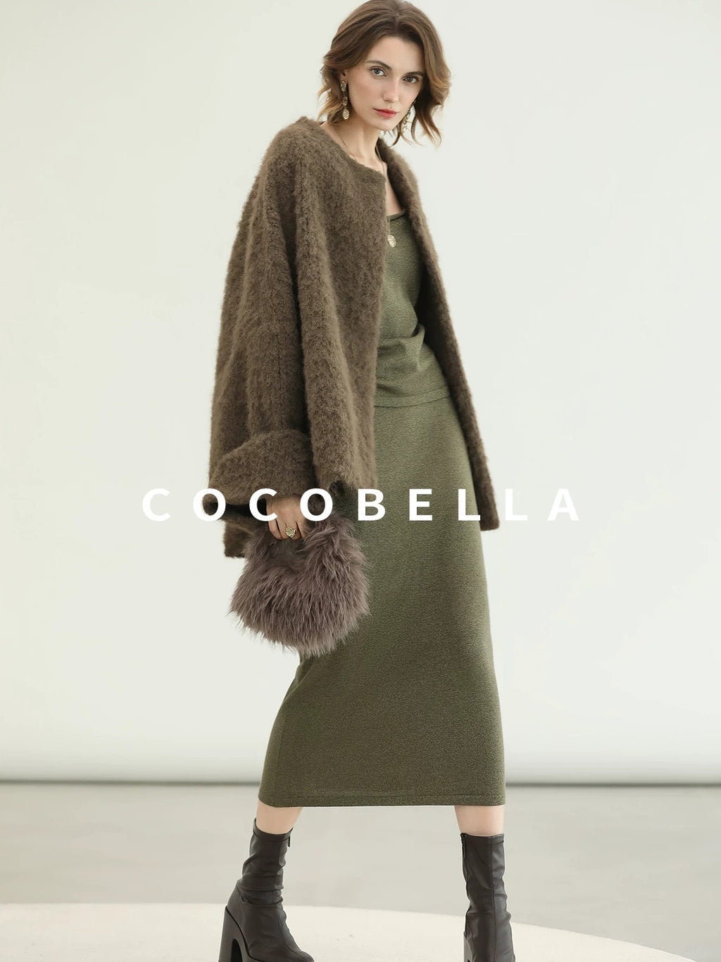 COCOBELLA Thick Polyester Loose Fit Drop Shoulder Hidden Buttons Pockets Olive Jackets
